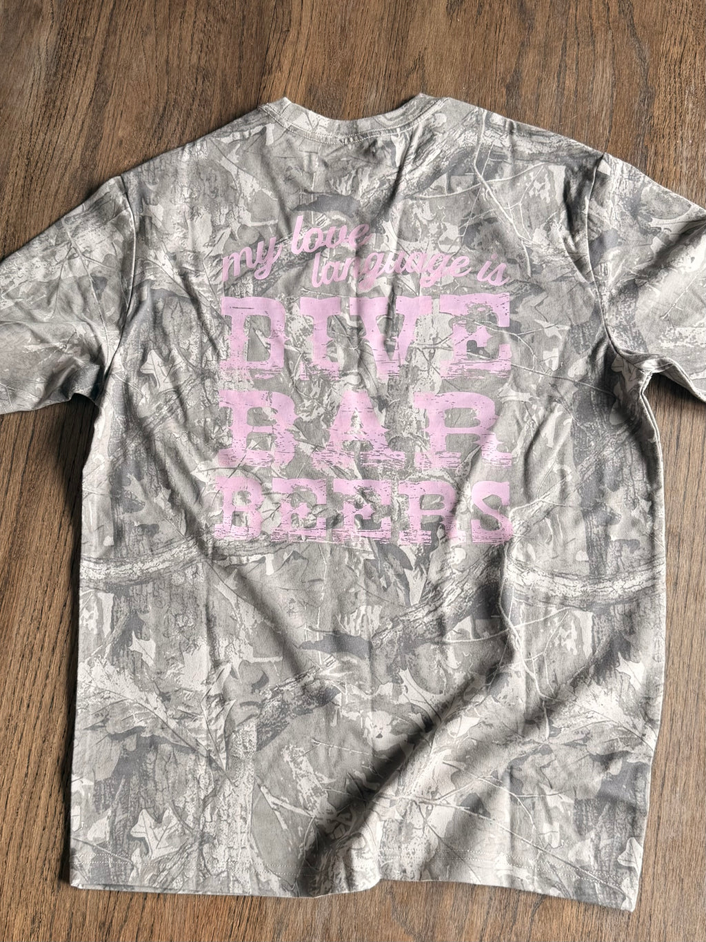 My Love Language is Dive Bar Beers Camo Oversized Tee