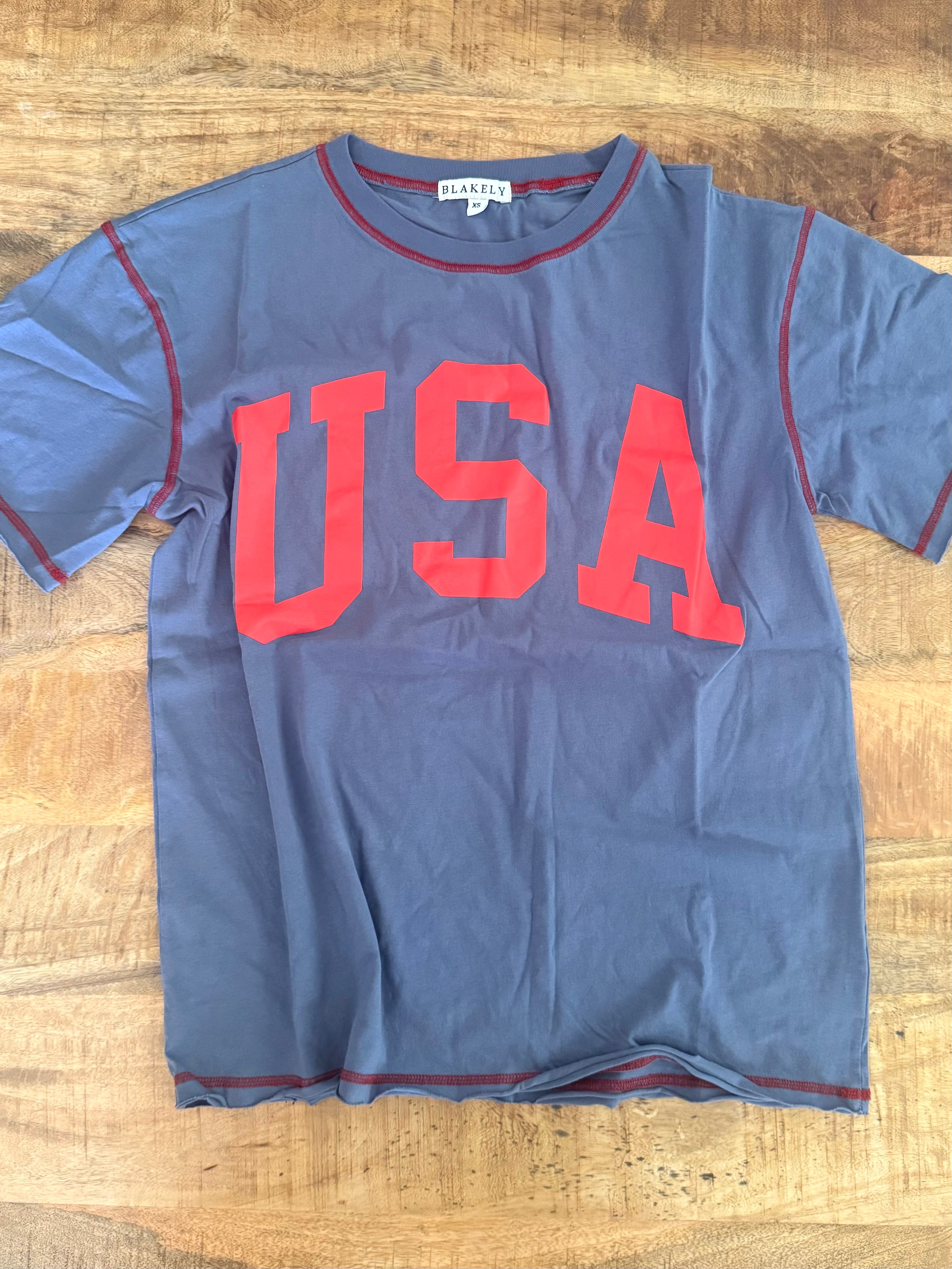 USA Contrast Stitch Oversized Tee