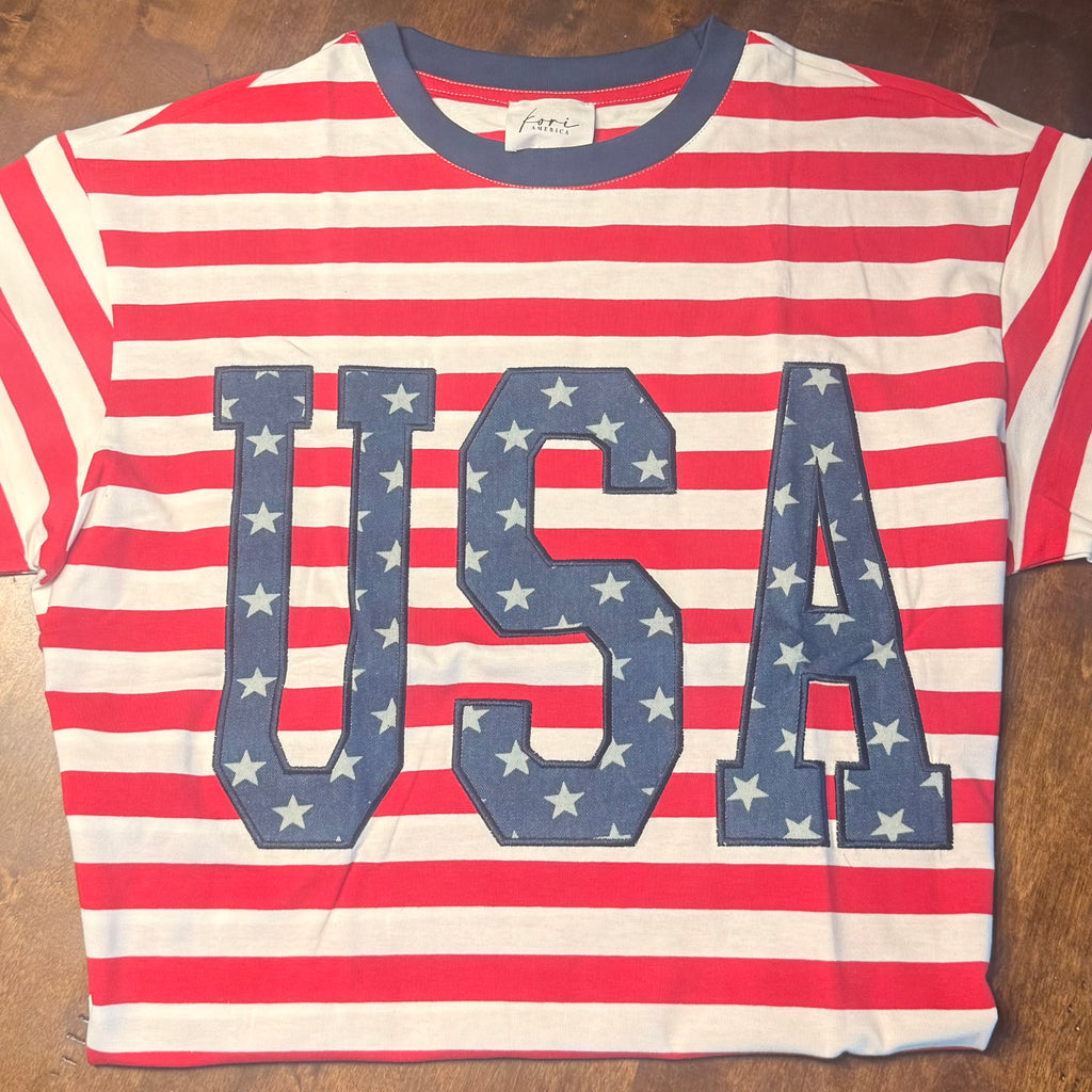 Striped USA Star Patch Letter Tee