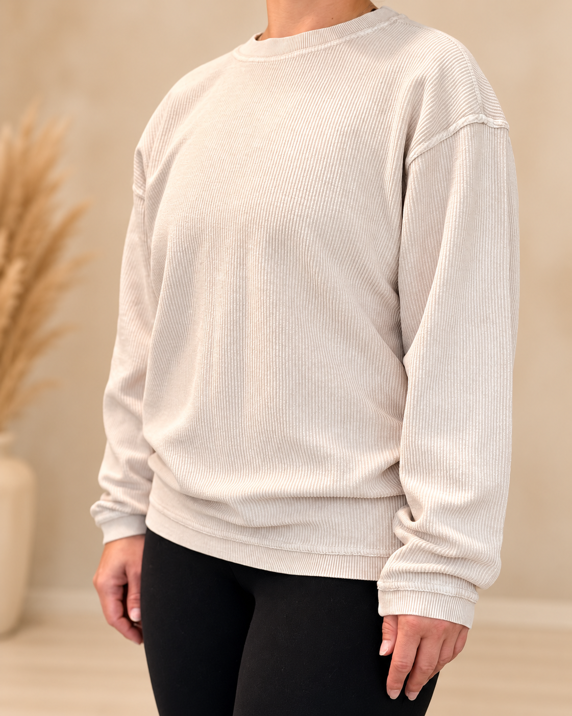 Everyday Essential Corded Crewneck, Latte