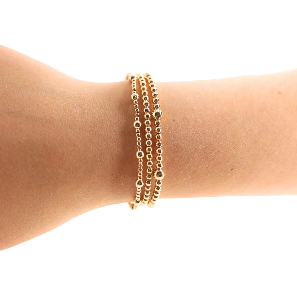 June + Olive + 3mm Stack Gold Bracelets (Stack of 3)
