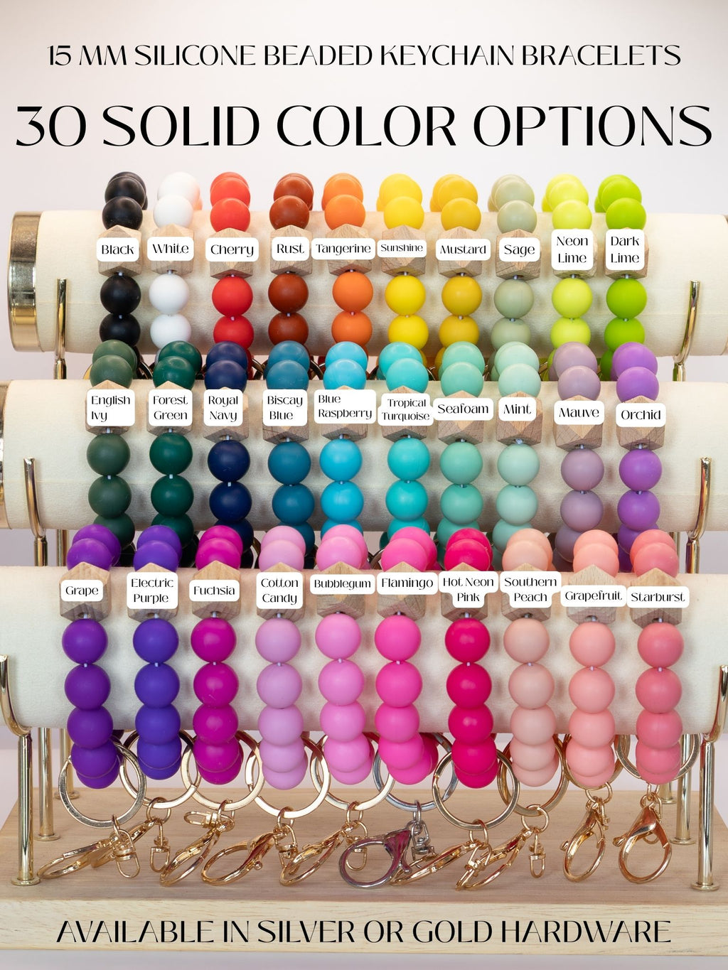 Solid Silicone Beaded Keychain Bracelet