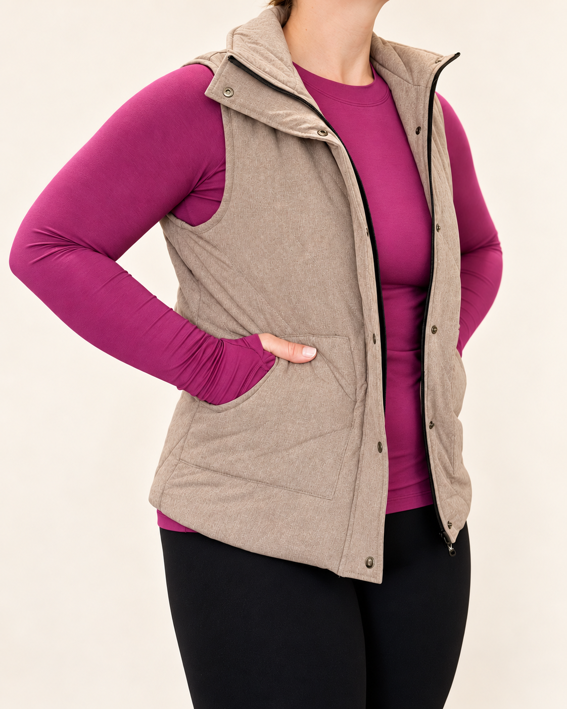 Cozy Up Quilted Vest, Mauve