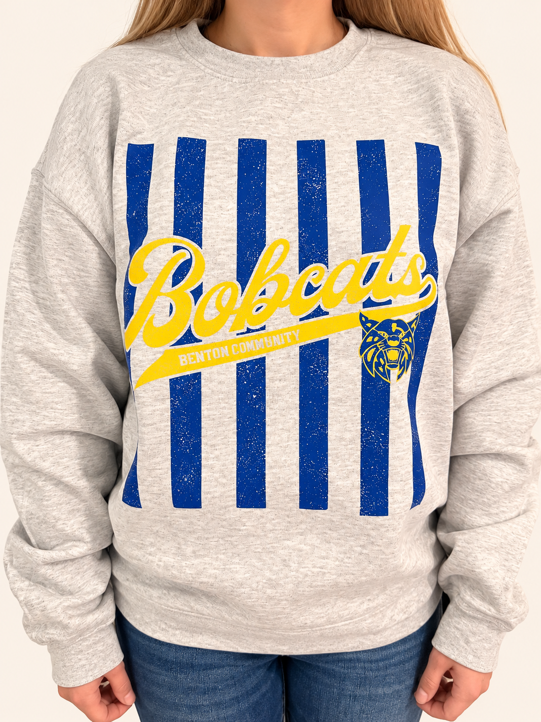 Benton Bobcats Retro Stripes Crewneck (Adult + Youth)