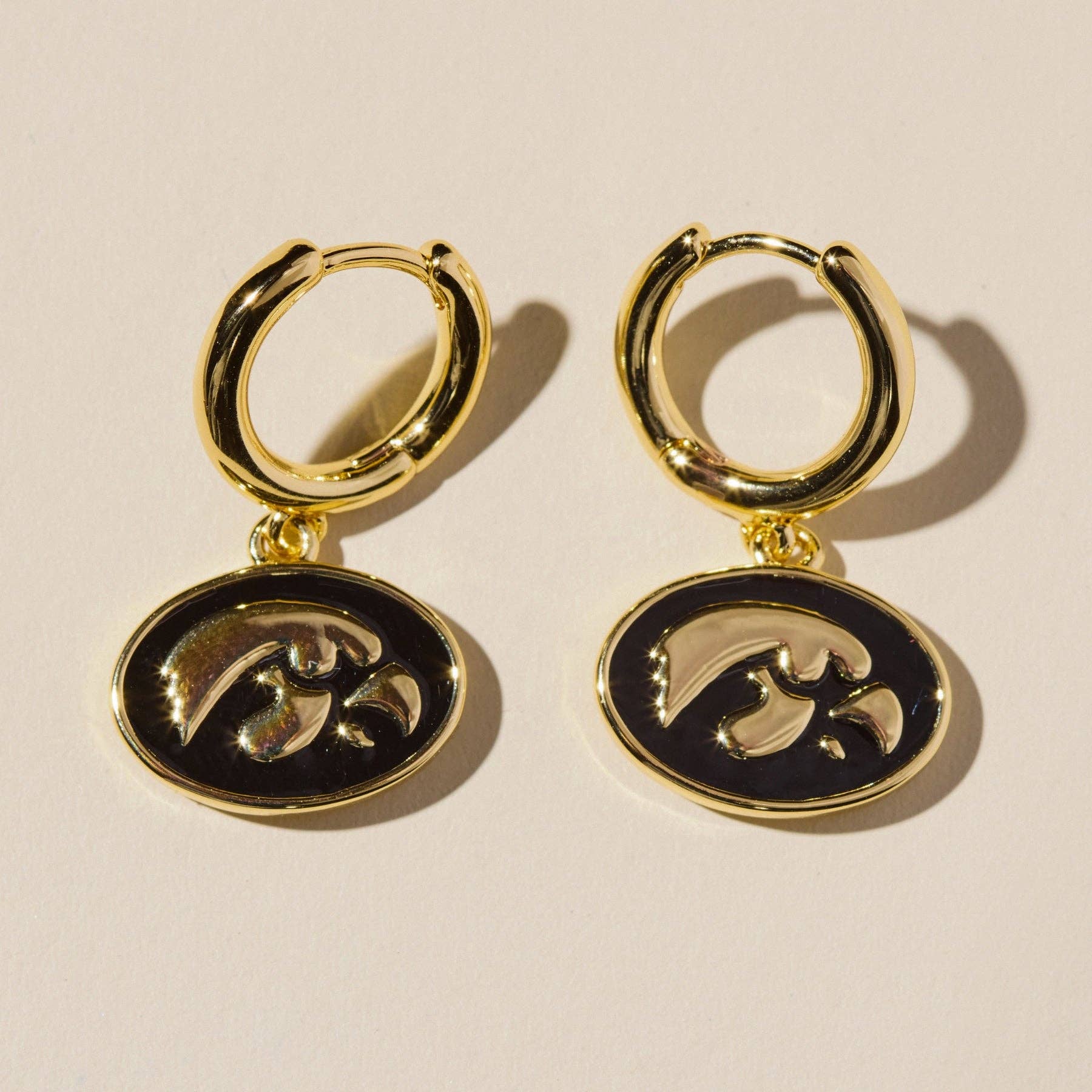 University of Iowa Tigerhawk Gold Huggies Earrings | The Tinsel Thread