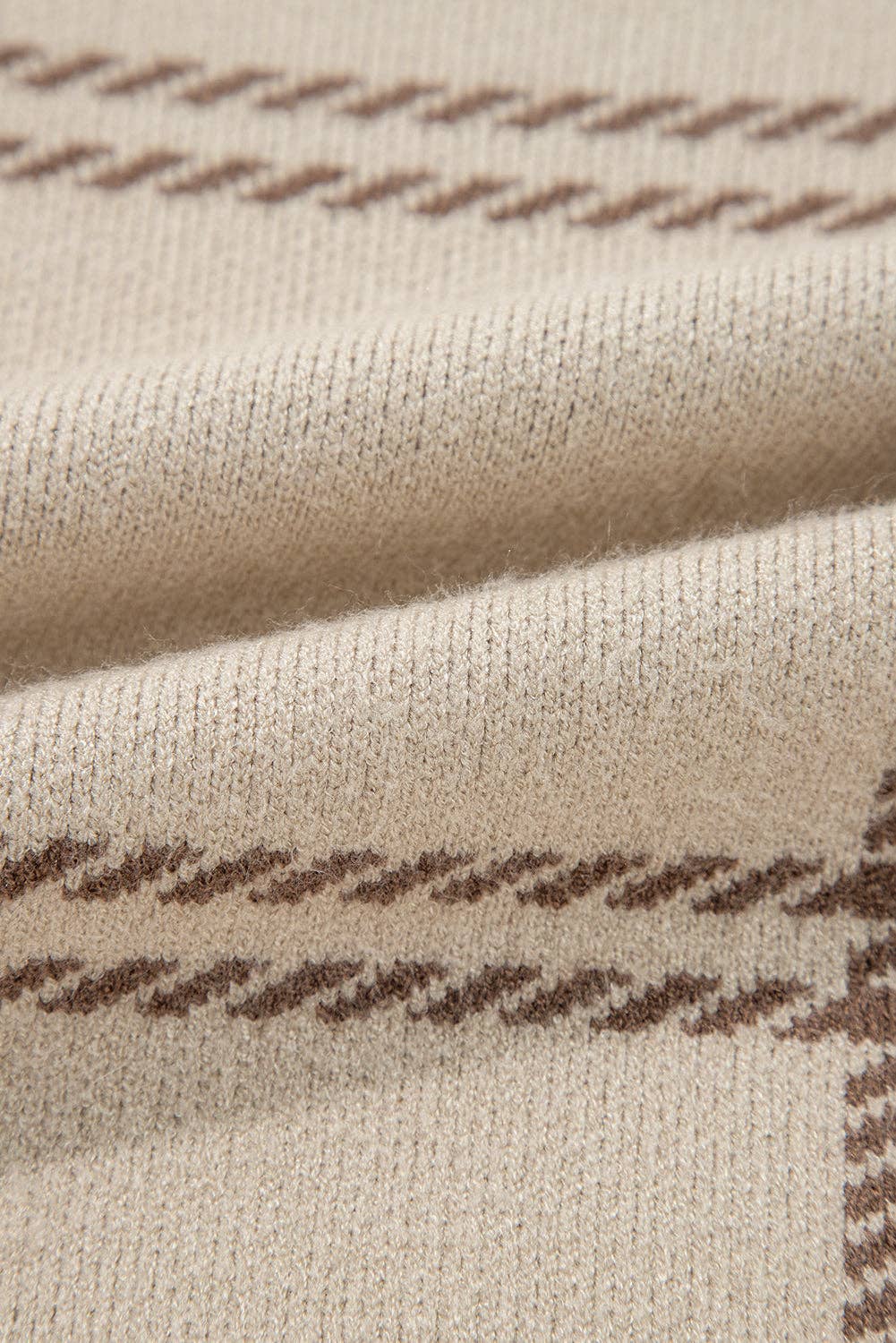 Tan and Brown Plaid Drop Shoulder Crewneck Sweater | The Tinsel Thread