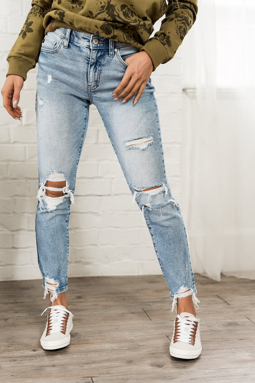 Ampersand Avenue 621 Distressed Mid-Rise Denim, Curvy