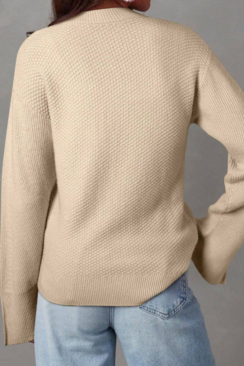 Tan Waffle Split Cuff Long Sleeve Sweater | The Tinsel Thread