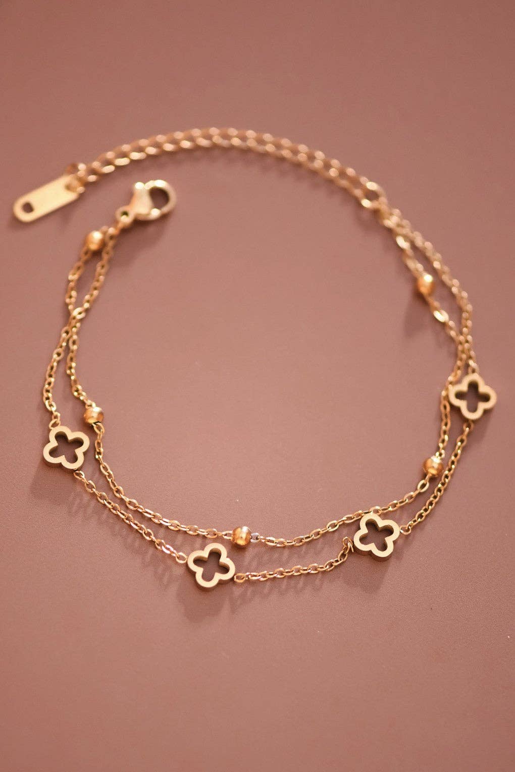Double Chain Open Quatrefoil Clover Bracelet