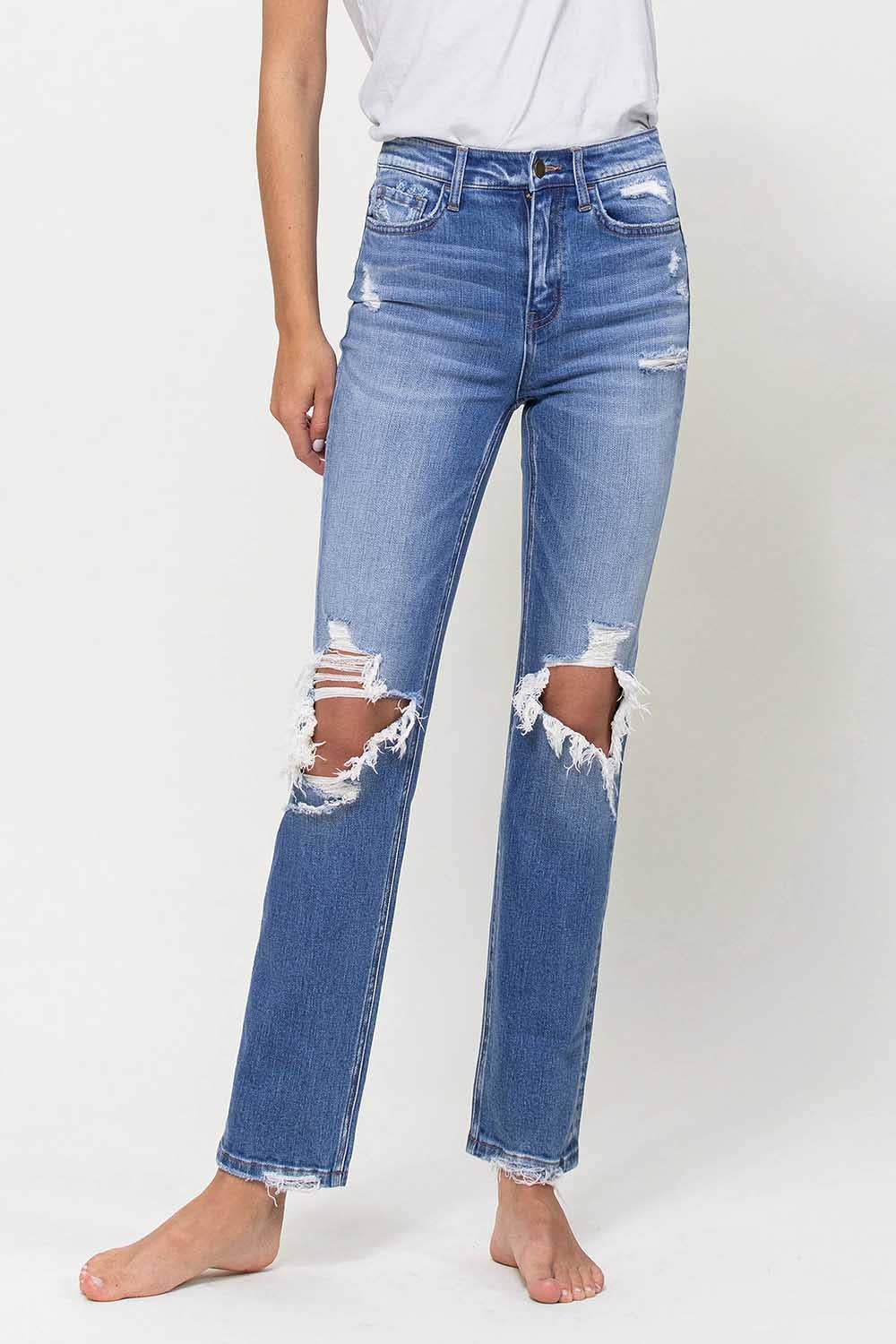 Flying Monkey High Rise Distressed Stretch Ankle Straight Jeans