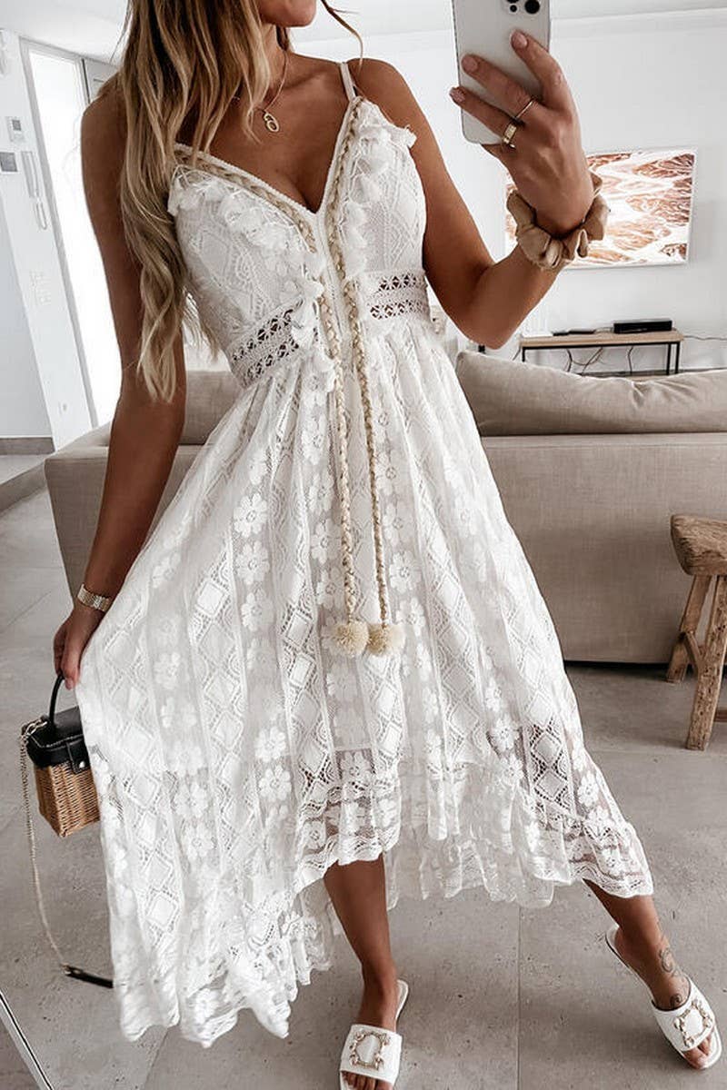 Bohemian White Lace A-Line Dress | The Tinsel Thread
