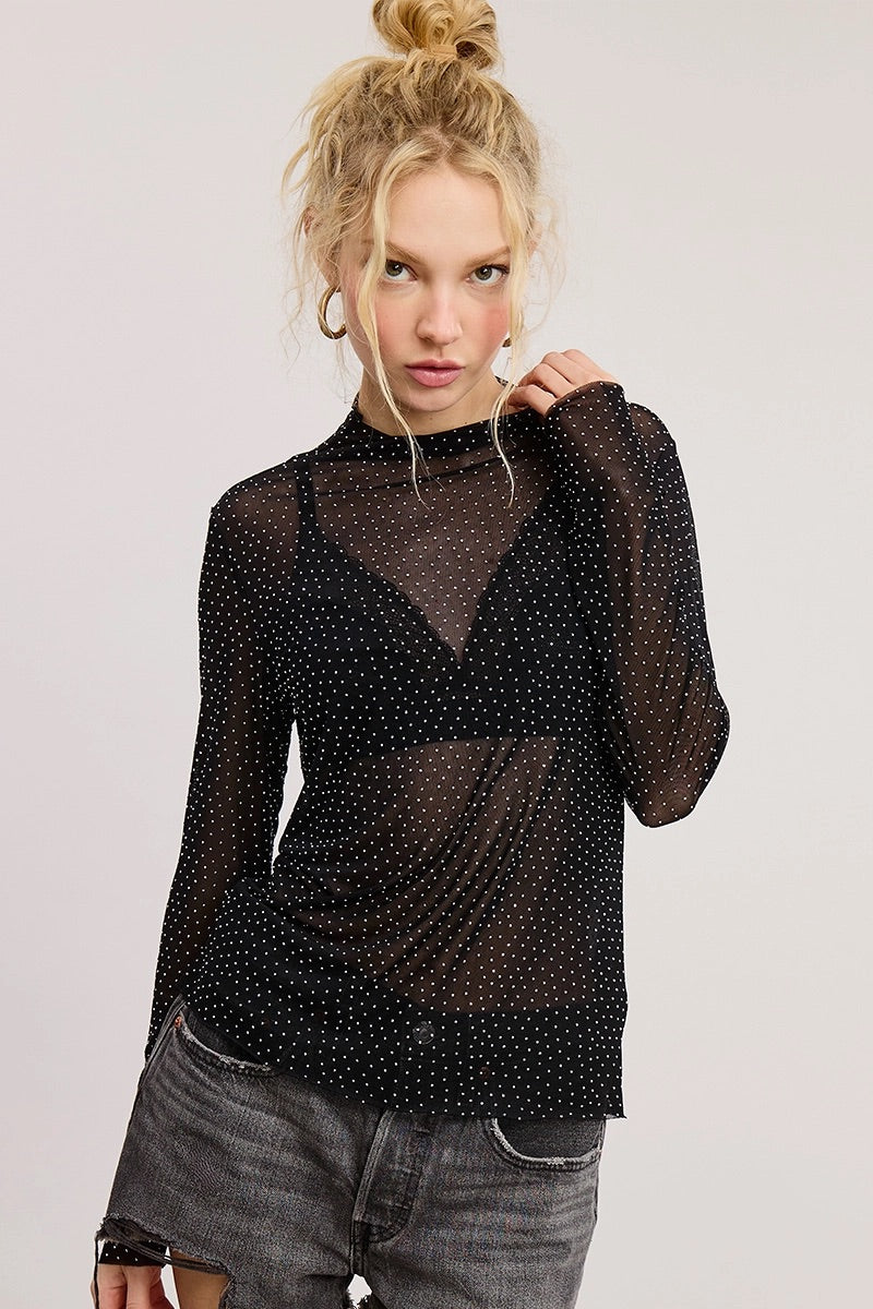 Rhinestone Mesh Top, Multiple Colors