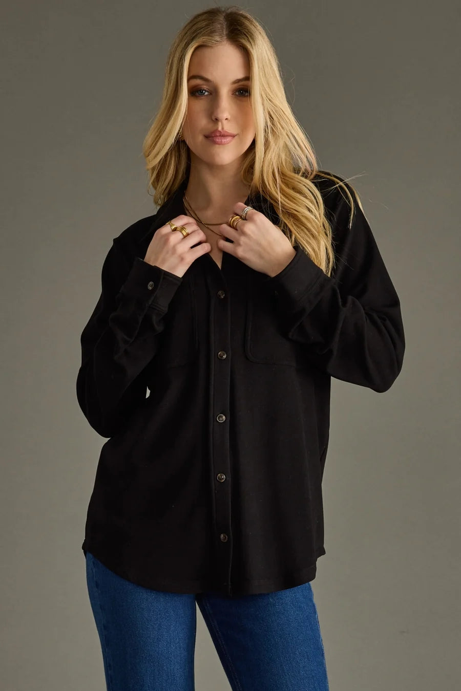 Soft Stretch Button Up, Black