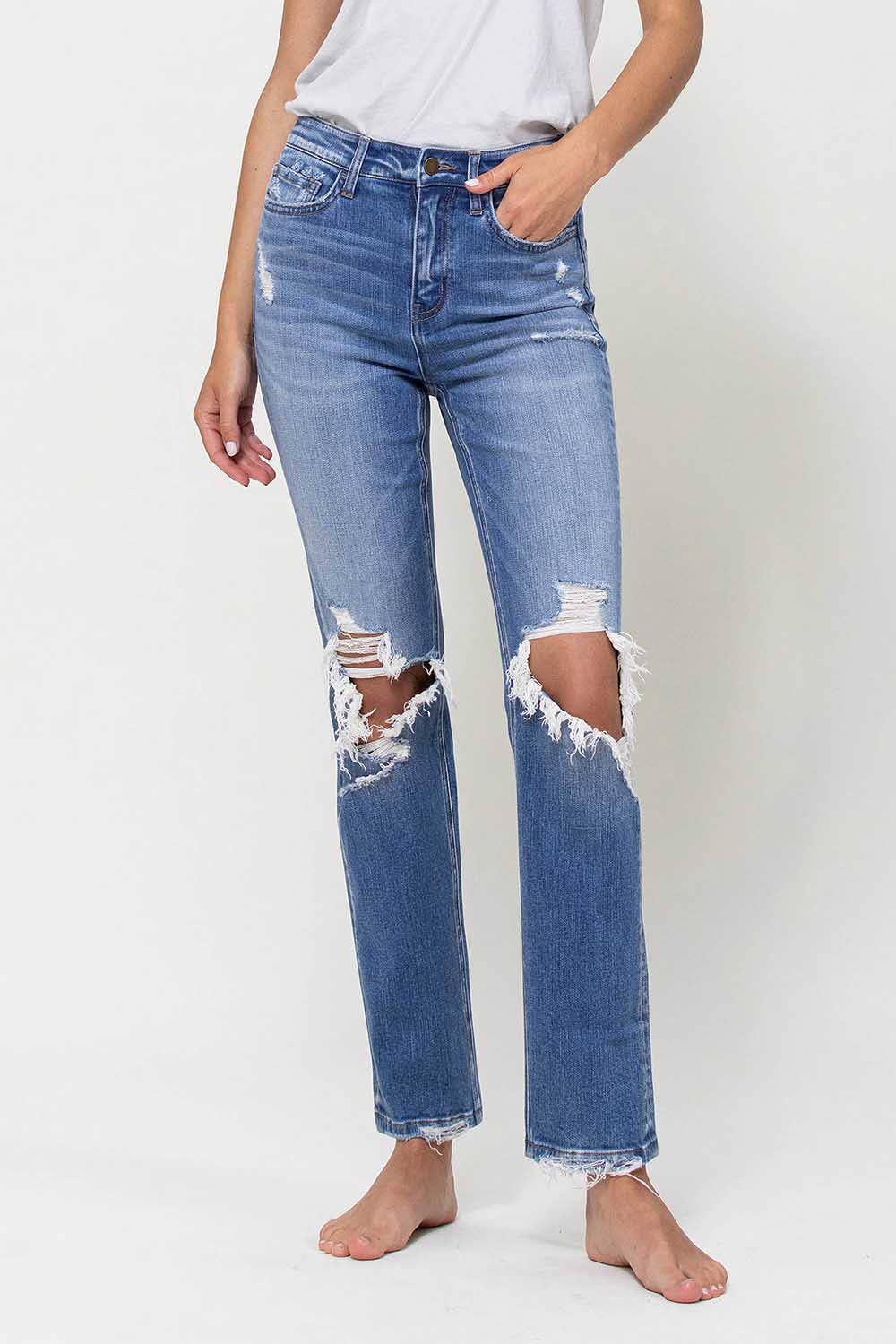 Flying Monkey High Rise Distressed Stretch Ankle Straight Jeans
