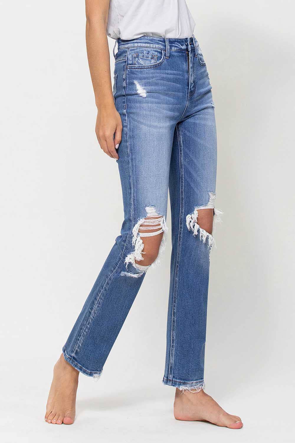 Flying Monkey High Rise Distressed Stretch Ankle Straight Jeans