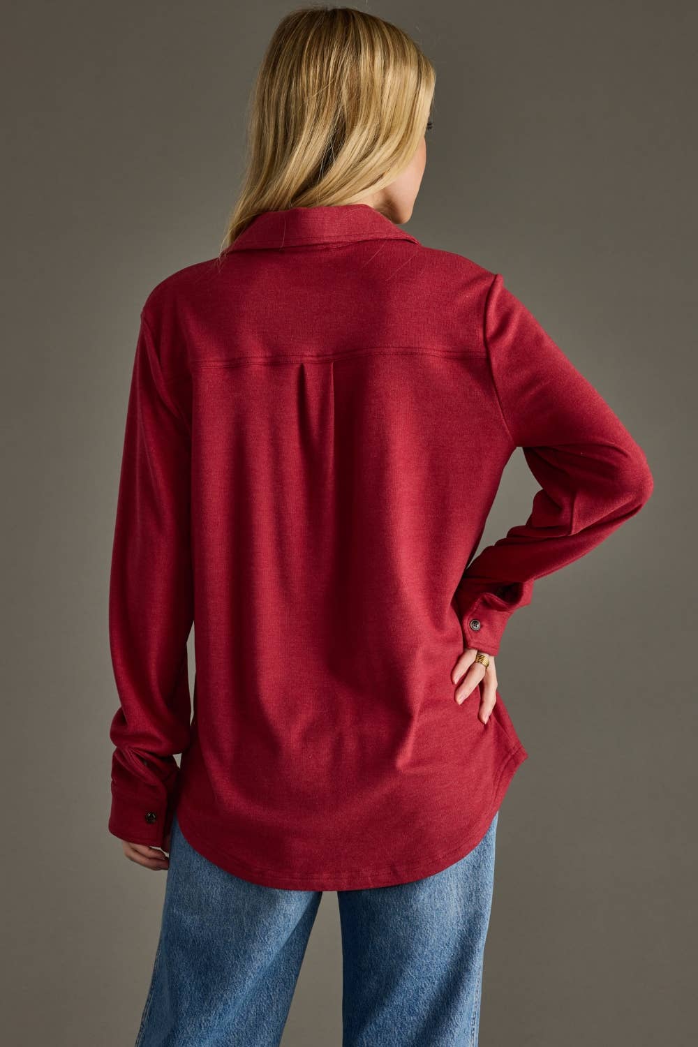 Soft Stretch Button Up, Heather Red