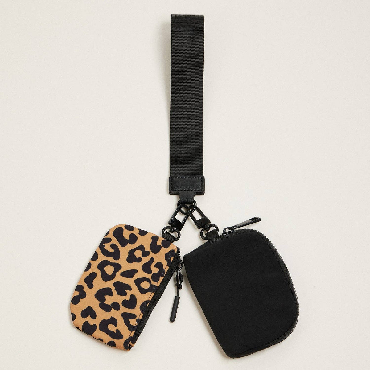 Leopard Print Fabric Dual Pouch Wristlet Wallet Keychain Holder