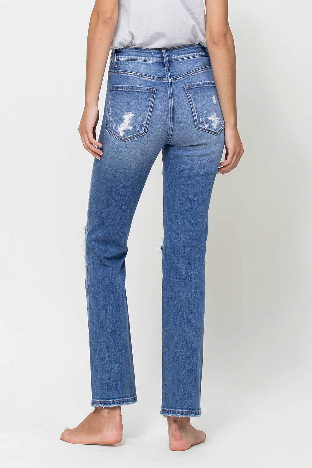Flying Monkey High Rise Distressed Stretch Ankle Straight Jeans