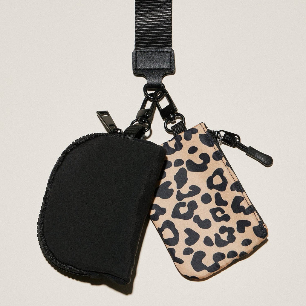 Leopard Print Fabric Dual Pouch Wristlet Wallet Keychain Holder