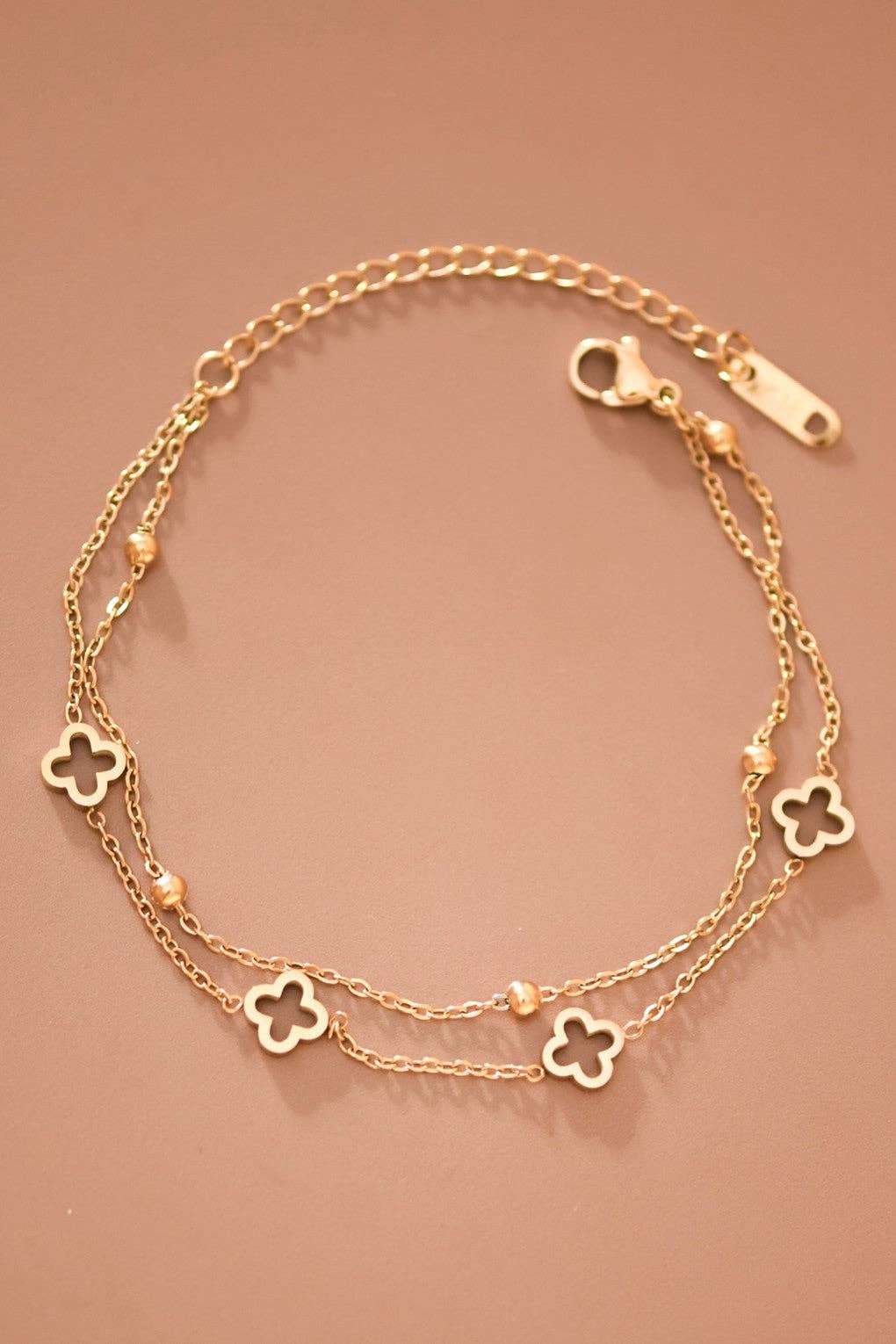 Double Chain Open Quatrefoil Clover Bracelet