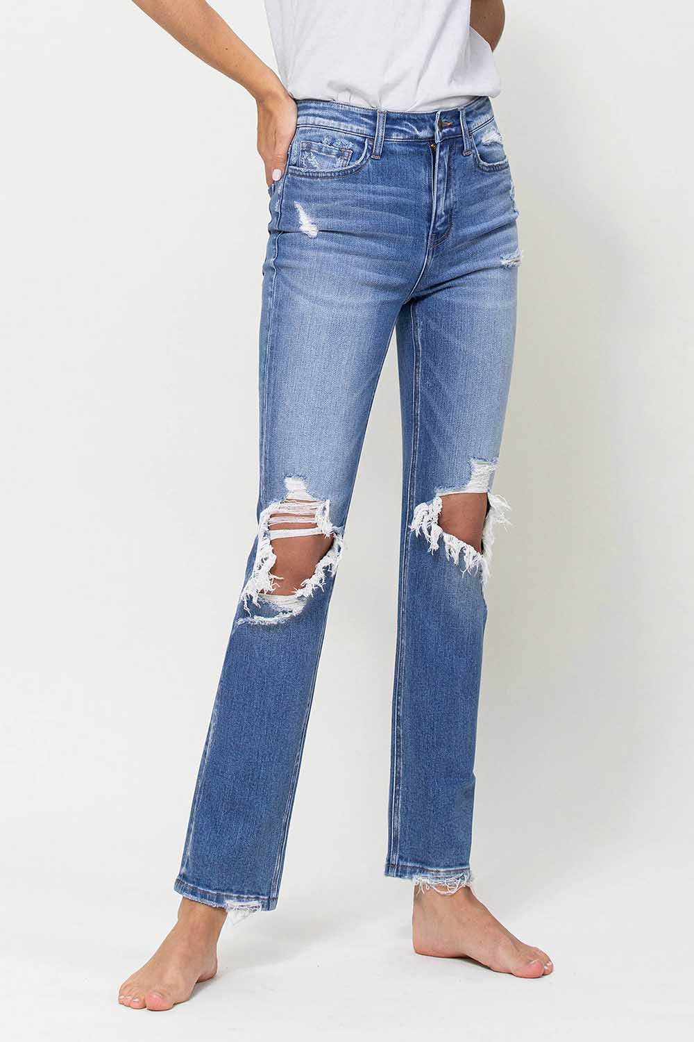 Flying Monkey High Rise Distressed Stretch Ankle Straight Jeans