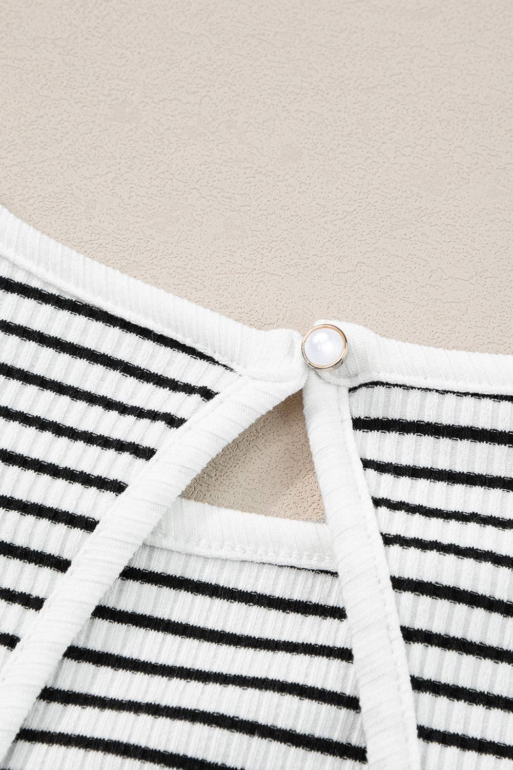 Striped Ribbed Knit Sleeveless High Neck Tank Top