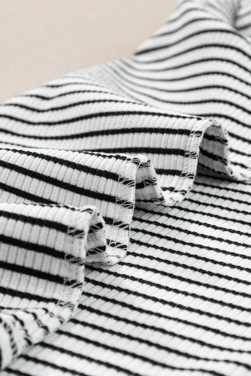 Striped Ribbed Knit Sleeveless High Neck Tank Top