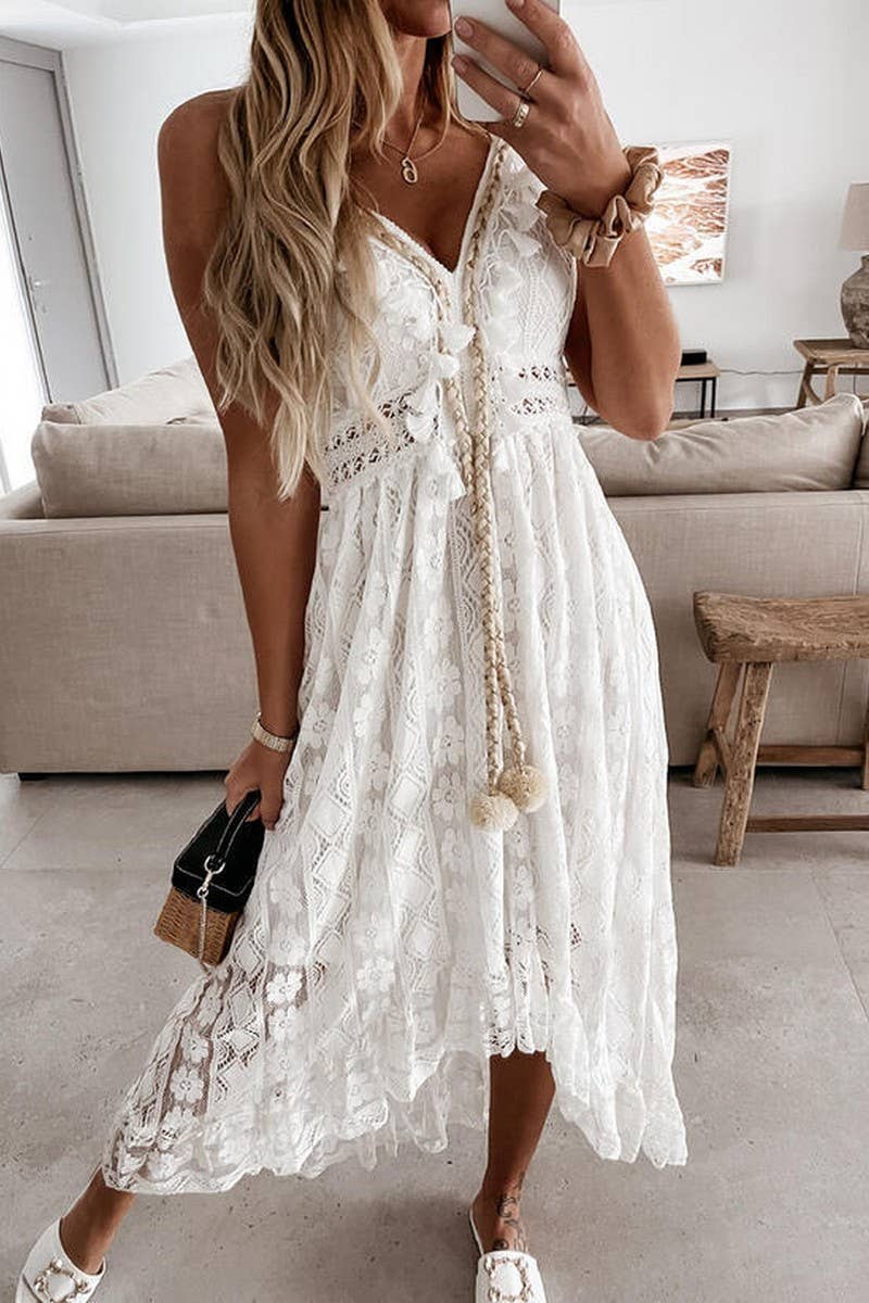 Bohemian White Lace A-Line Dress | The Tinsel Thread